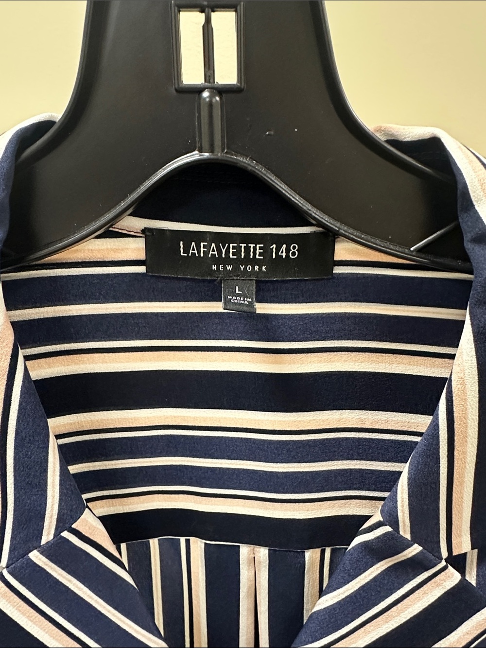 Lafayette 148 New York Navy and White Vertical Stripe Button-Down - Picture 2 of 3